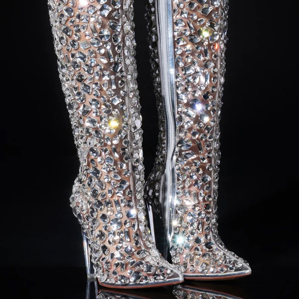 AZALEA WANG HONEY EMBELLISHED PVC CHUNKY BOOT IN SILVER
